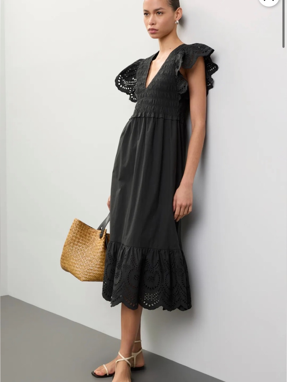 Rails Clementine Eyelet Midi Dress Black Sz S